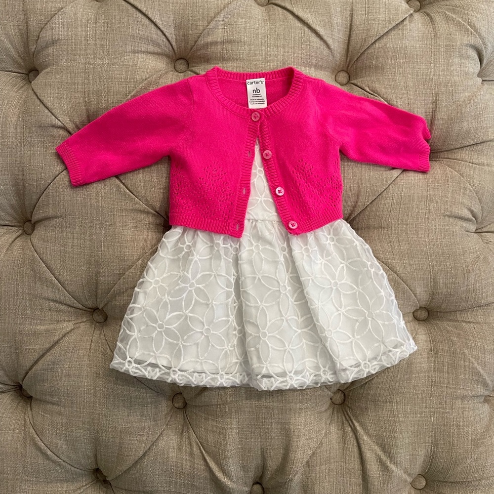 Carter’s Newborn white and pink girls dress